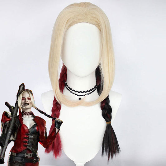 Perruque de cosplay Harley Quinn The Suicide Squad 2 rouge et dorée