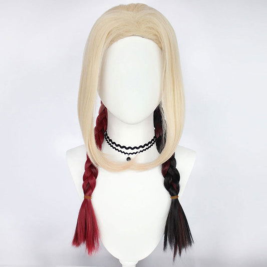 Perruque de cosplay Harley Quinn The Suicide Squad 2 rouge et dorée