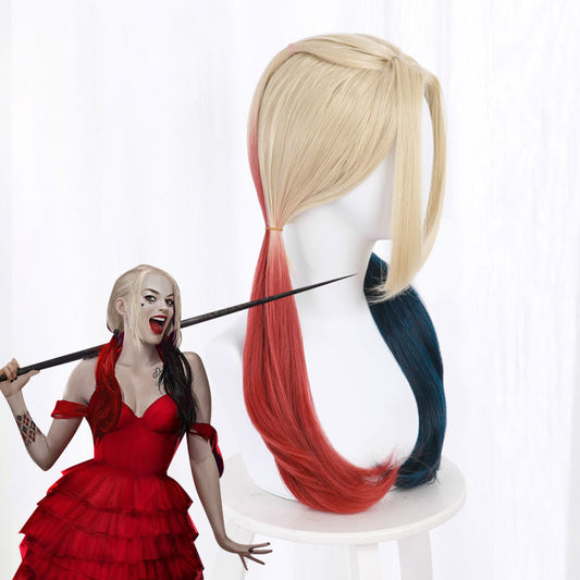 La Perruque de Cosplay Harley Quinn Bleu Rouge The Suicide Squad 2