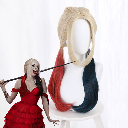 La Perruque de Cosplay Harley Quinn Bleu Rouge The Suicide Squad 2